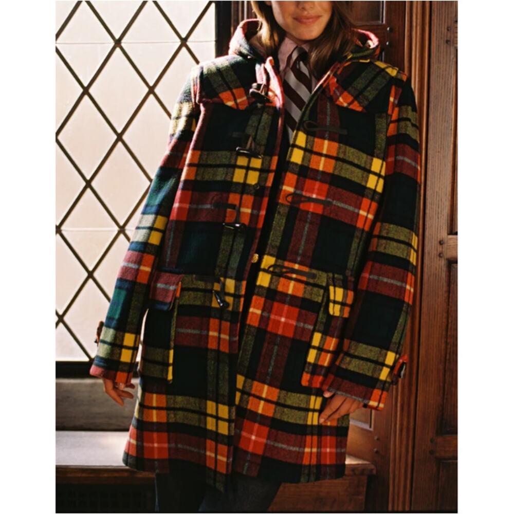 Gloverall Women's Buchanan Camel Tartan Reversible Morris Duffle Coat Size M